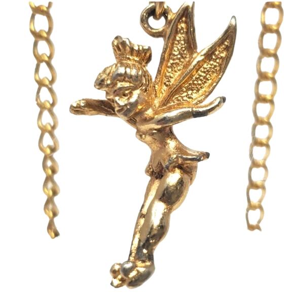 Disney Tinker Bell Necklace Vintage Gold-Toned Pendant - Picture 1 of 13